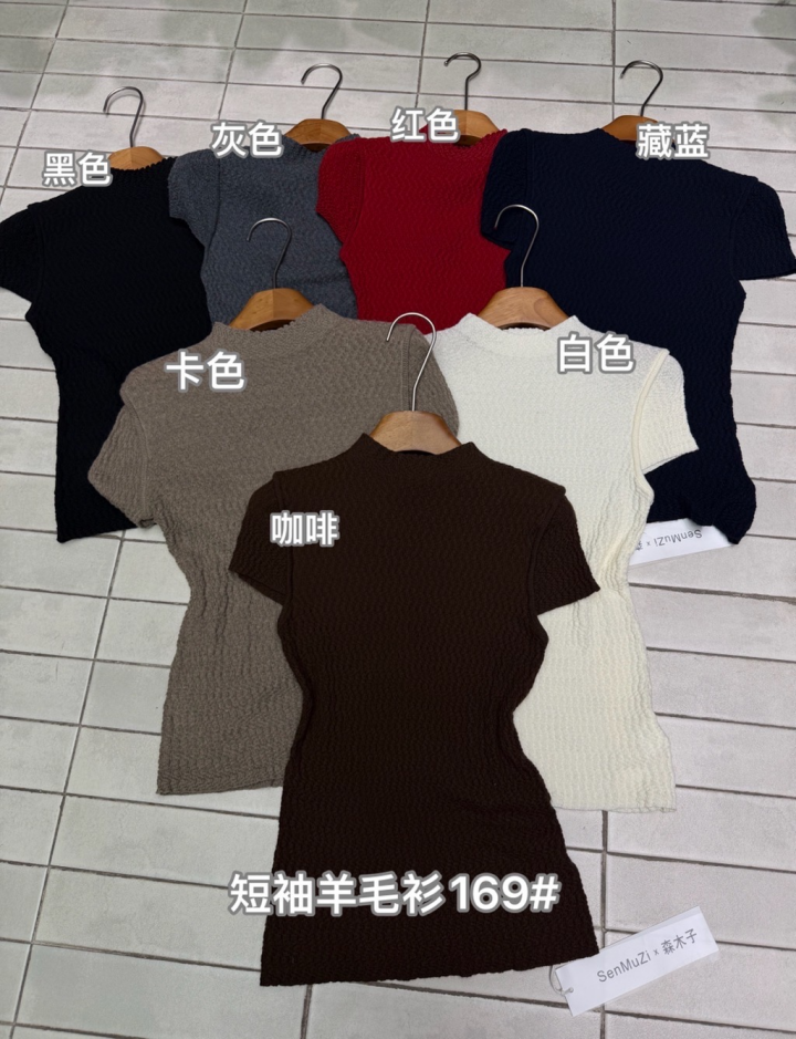 169 肌理感修身半高领 多色百搭短袖羊毛衫