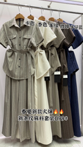 099 春夏款竖条纹麻料收腰衬衫阔腿裤套装
