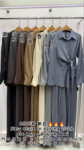 6015 烫钻亚麻感收腰衬衫阔腿裤休闲两件套