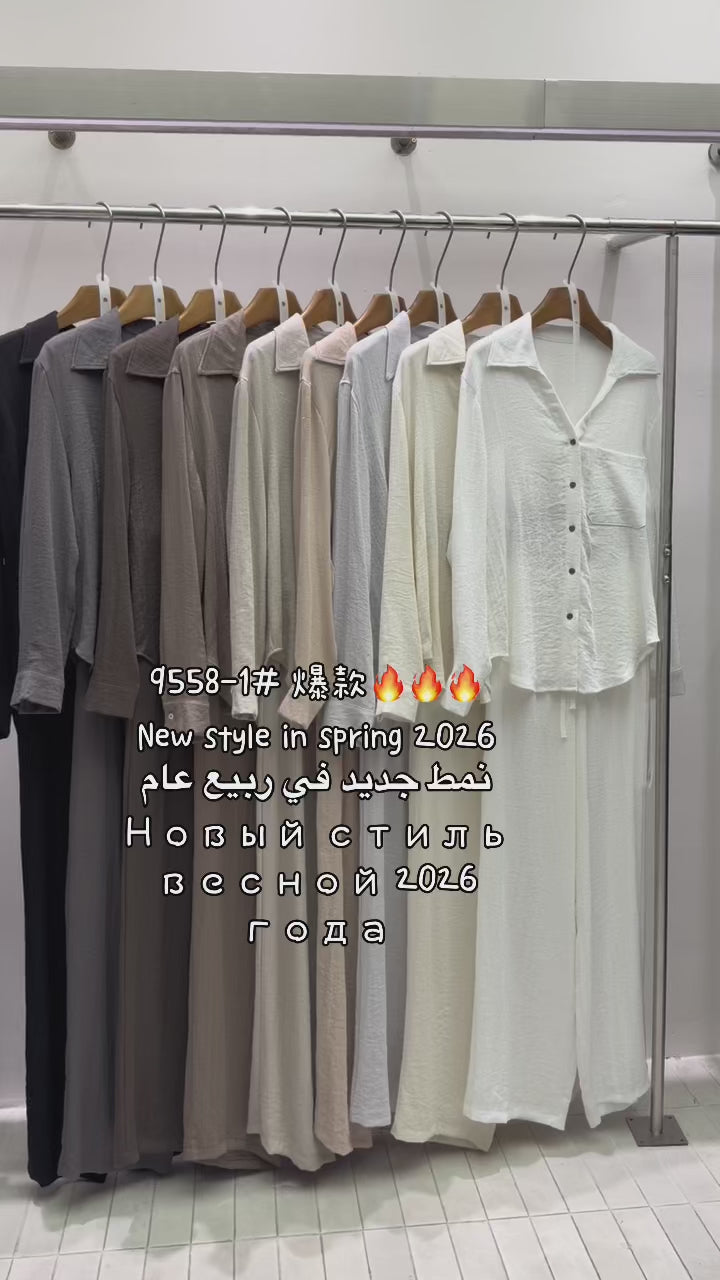 9558-1#Лляний костюм із фактурною сорочкою